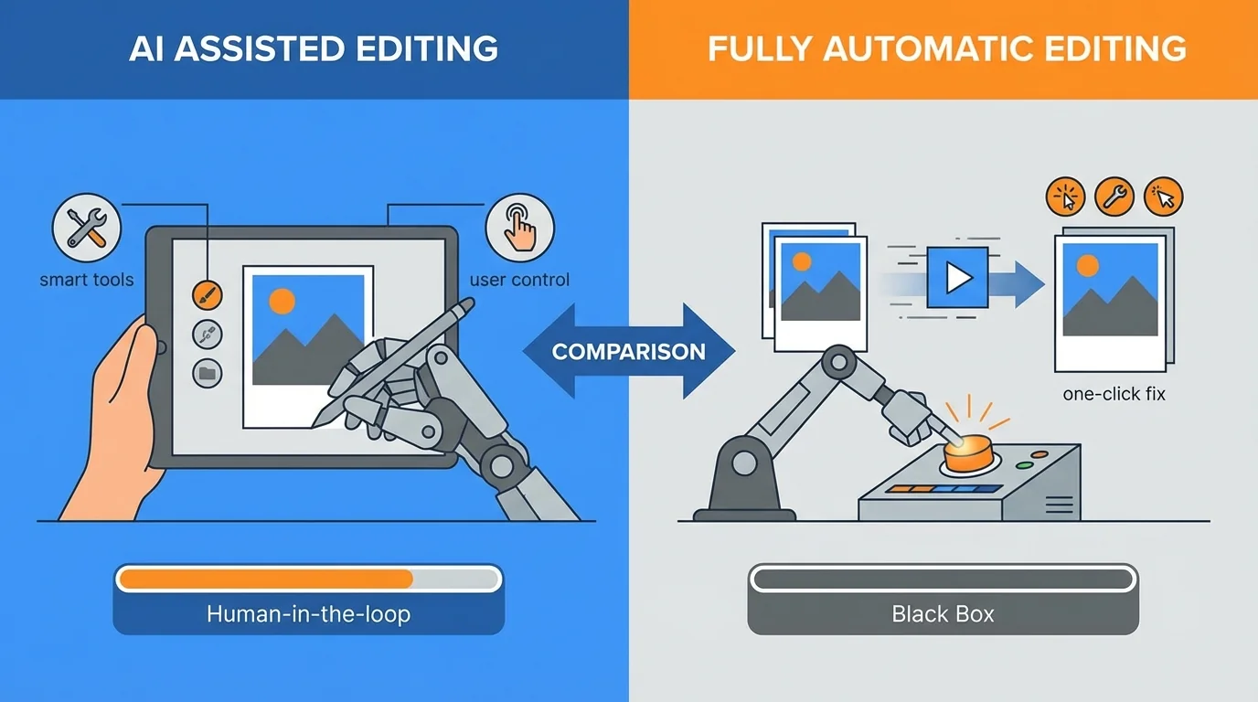 AI辅助修图和AI全自动修图有什么区别？该选哪个