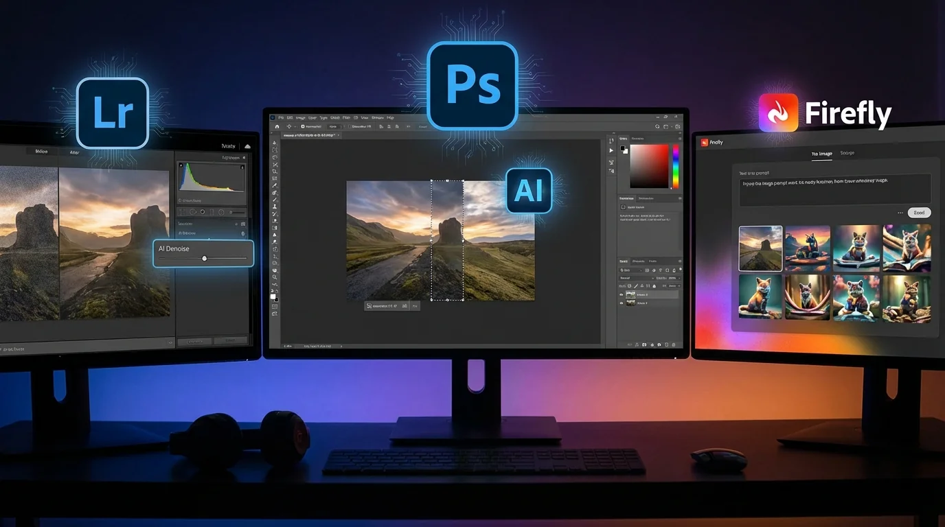 Adobe全家桶AI修图功能2026全解析：Photoshop+Lightroom+Firefly