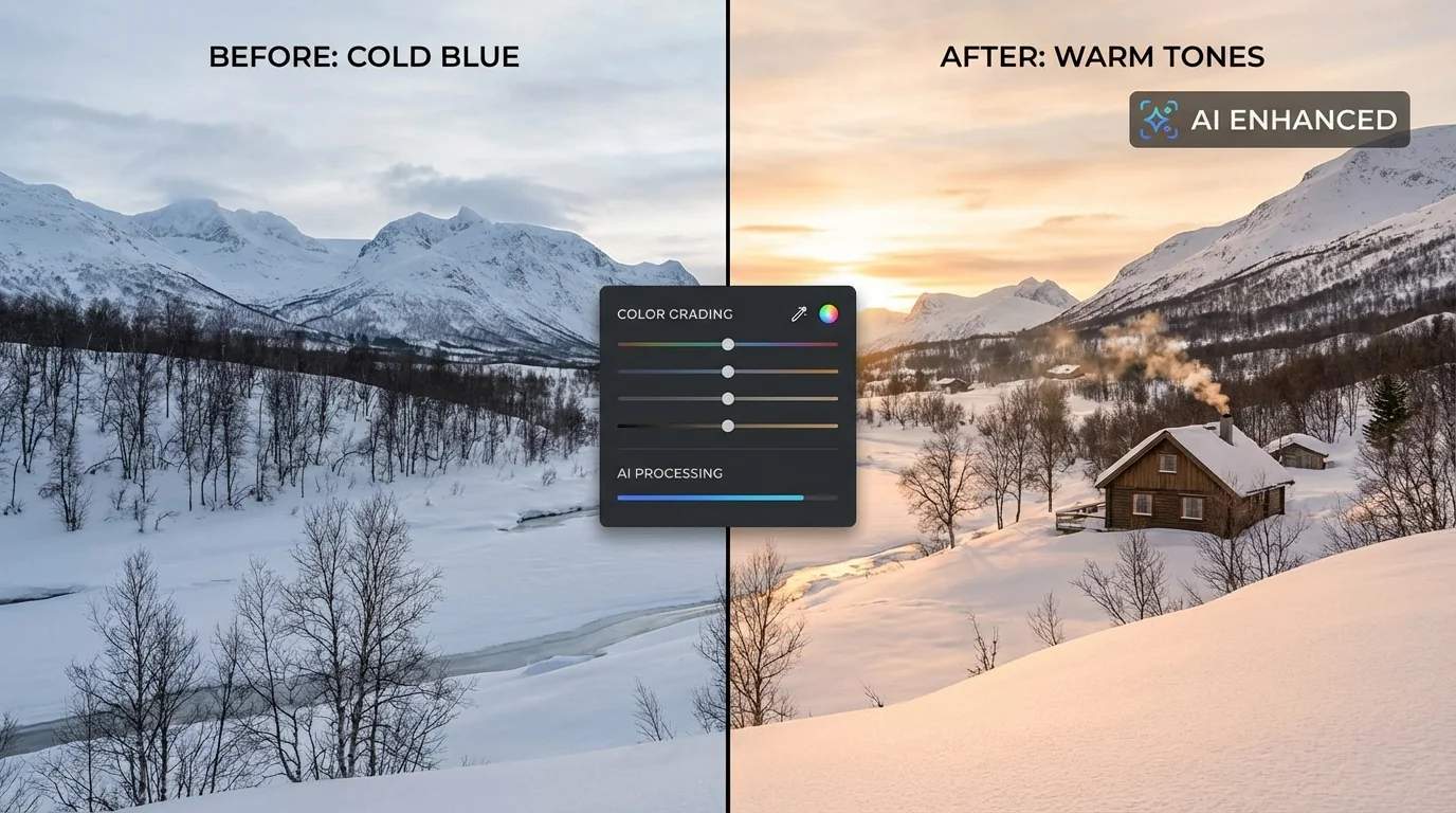 AI雪景修图调色教程：让冬天照片美出天际的方法