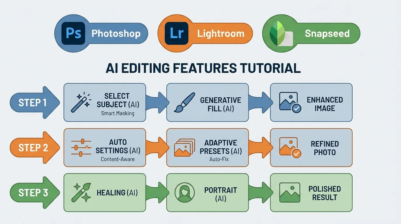 主流修图软件AI功能操作教程：PS/Lightroom/Snapseed一文搞定