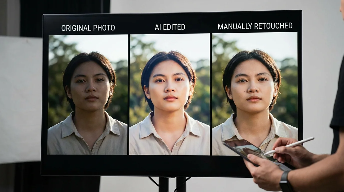 AI修图出来的图片质量怎么样？跟原图和手修对比 - FlowPix