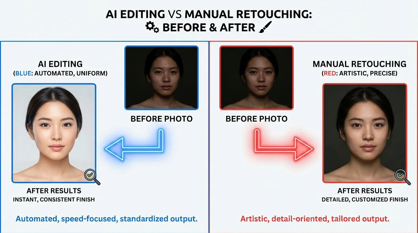 AI修图和人工修图的差距到底有多大？同一张图两种修法 - FlowPix