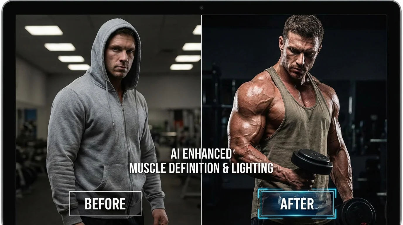 健身照片AI修图：让肌肉线条和训练效果更抓眼球 - FlowPix