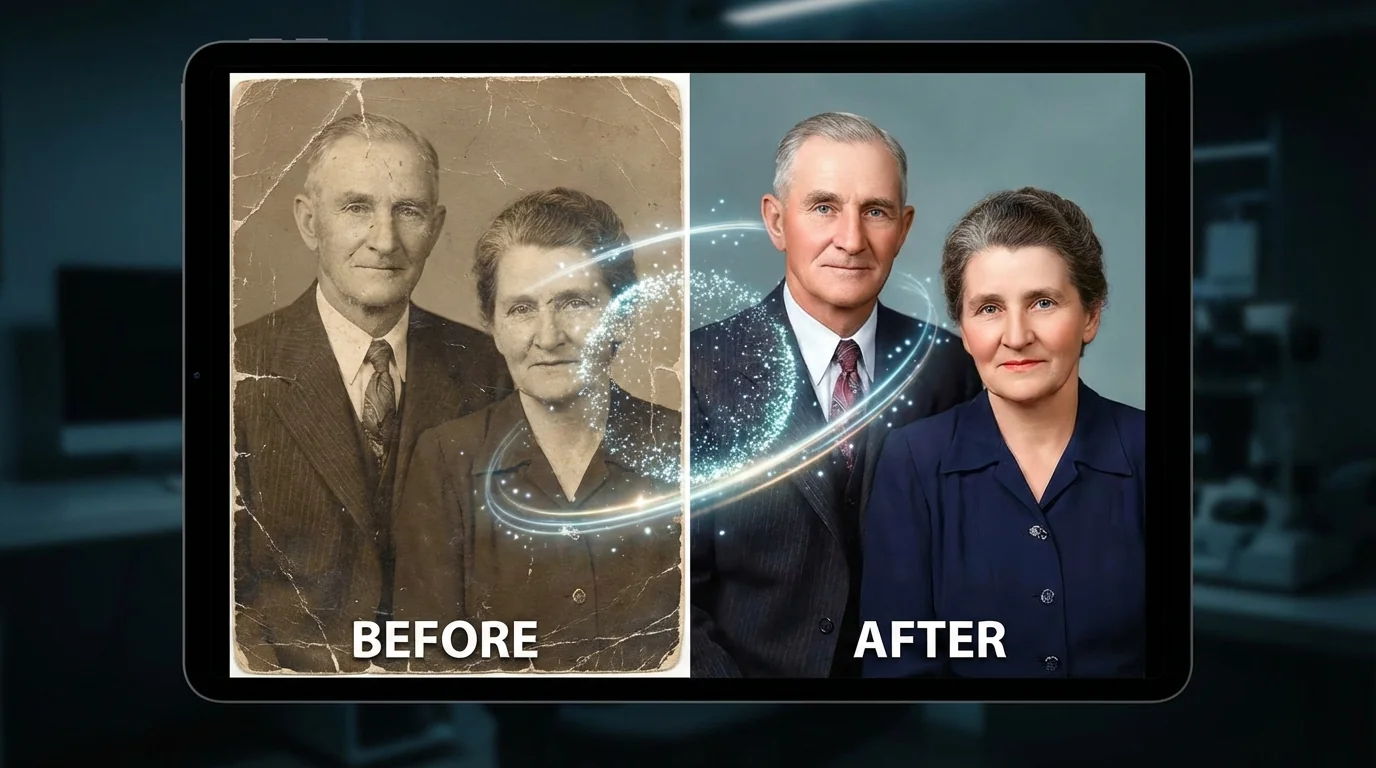 AI修图修复功能有多强？划痕破损老照片一键还原 - FlowPix