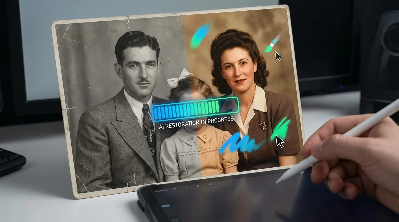 AI灰度修图：黑白照片上色和灰调质感处理 - FlowPix