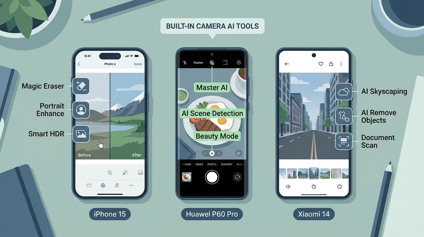 手机AI自带修图功能全盘点：iPhone华为小米够用吗 - FlowPix