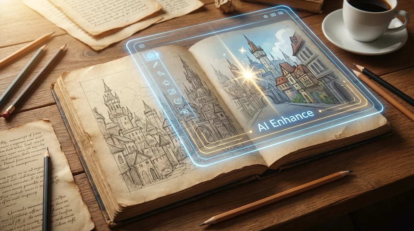 AI修手稿图教程：草稿线稿手绘图的AI增强方案