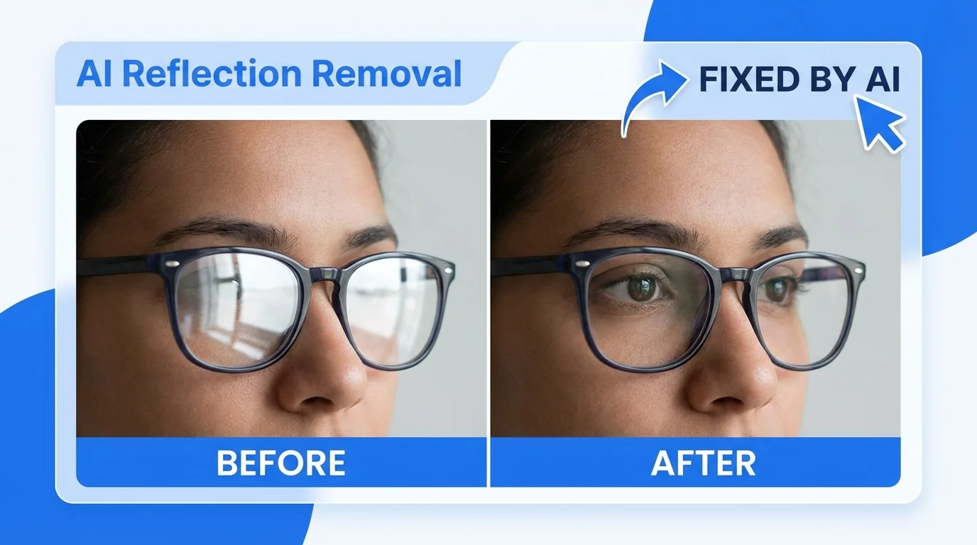 AI修图去眼镜反光：戴眼镜拍照再也不怕镜片反光 - FlowPix
