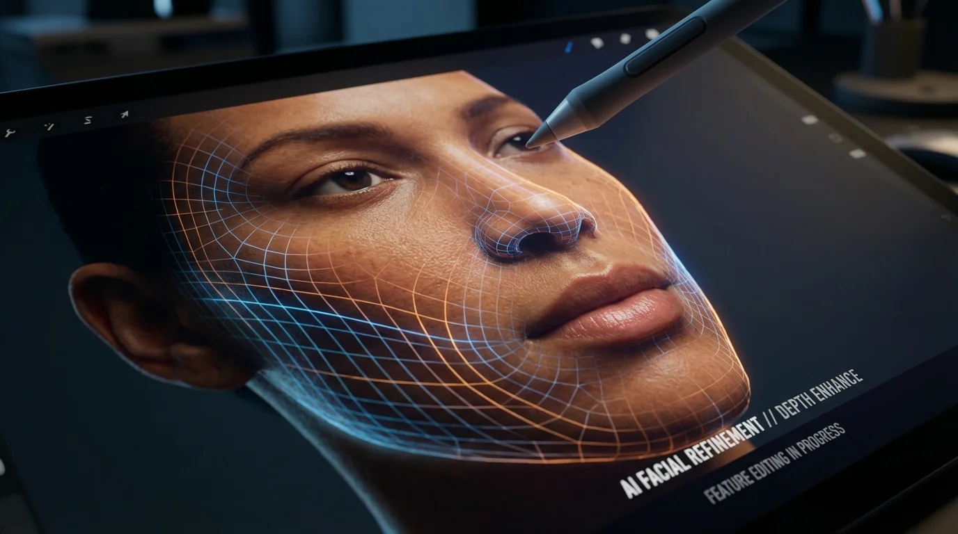 AI面部修图进阶：五官精修让人像更立体的参数详解 - FlowPix