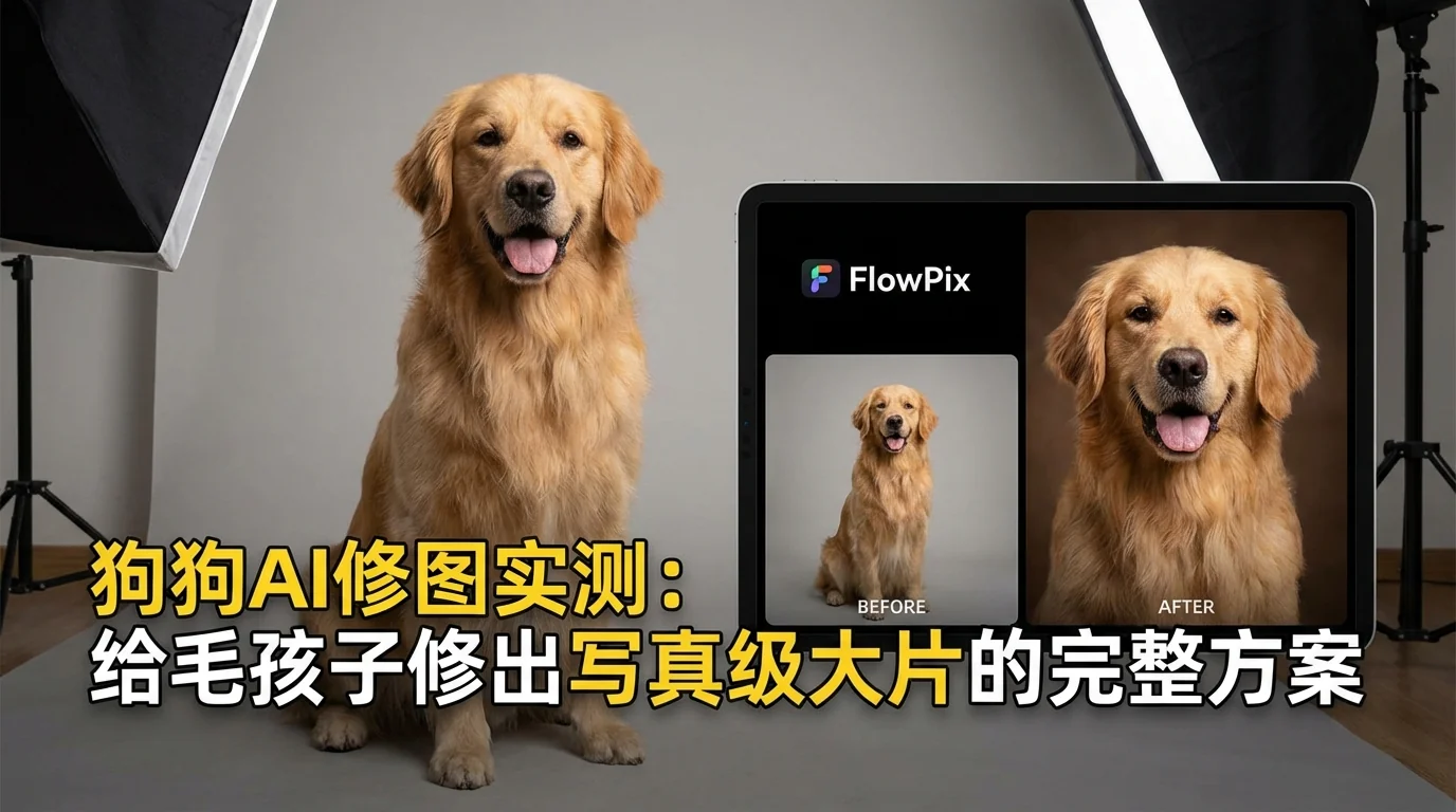 狗狗AI修图实测：给毛孩子修出写真级大片的完整方案 - FlowPix