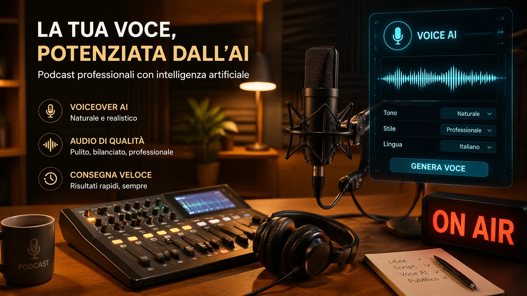 Voice Over AI Professionale per Podcast e Video: La Guida Completa 2026