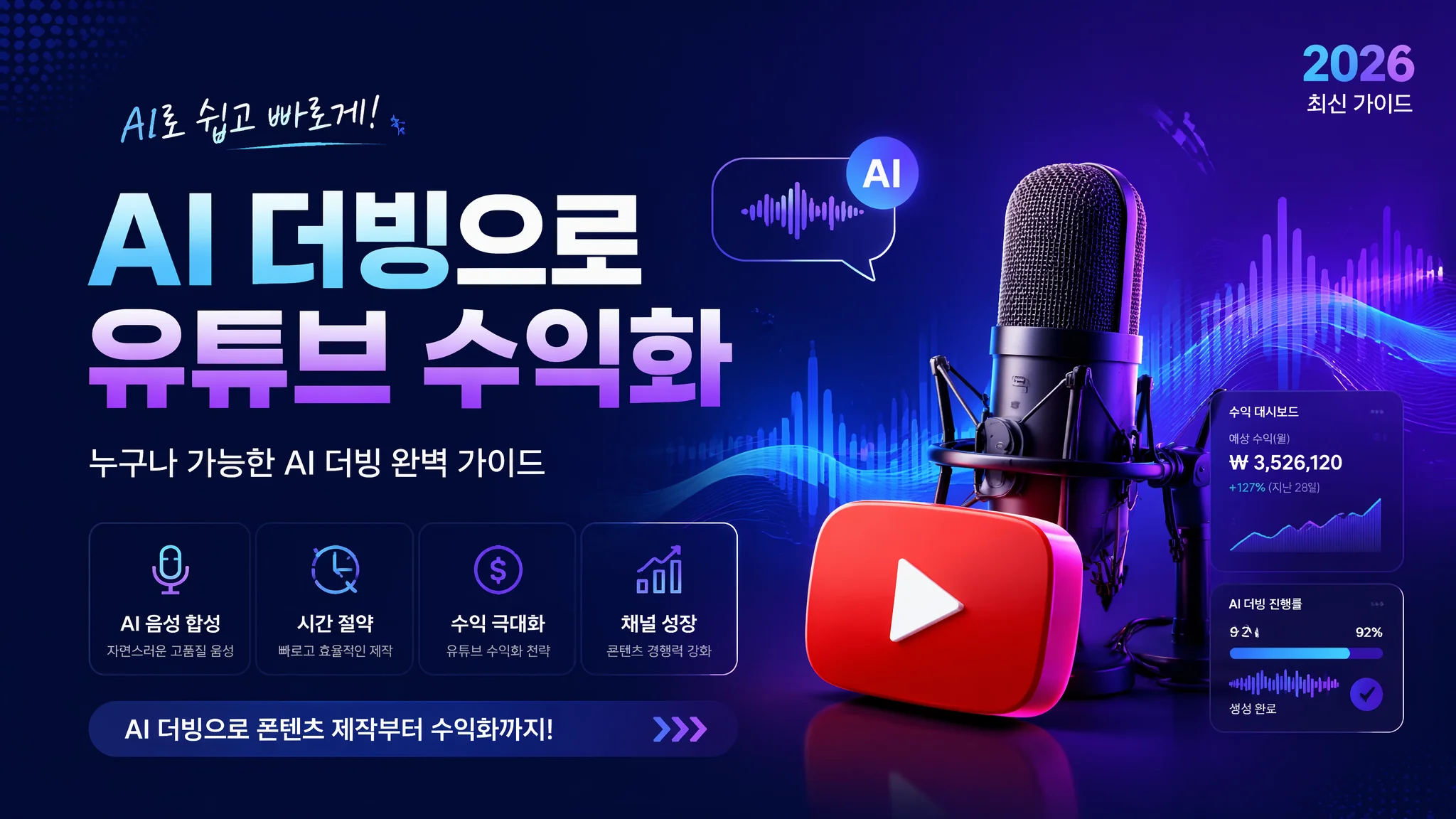 유튜브 AI 더빙으로 수익화하는 방법 2026: 쇼츠·롱폼 완벽 가이드
