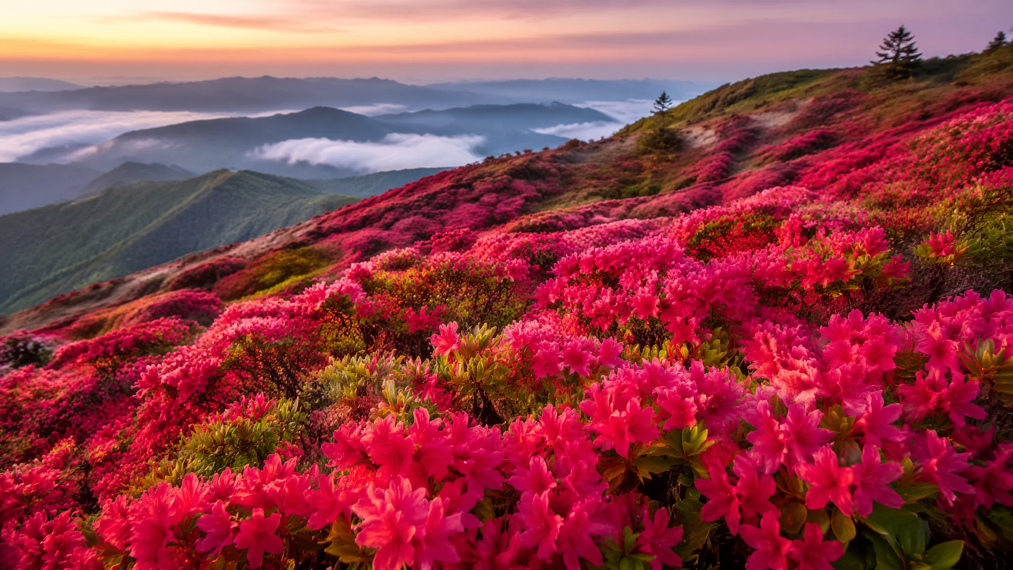 映山红AI绘画教程：杜鹃花海和山花烂漫的画法