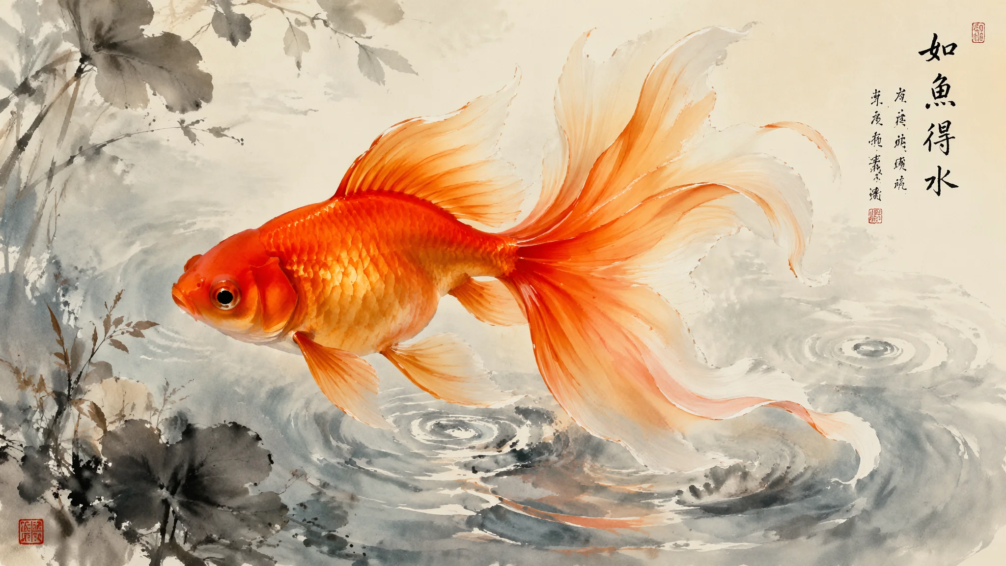 金鱼绘画AI教程：灵动游鱼和水族生物的写意画法