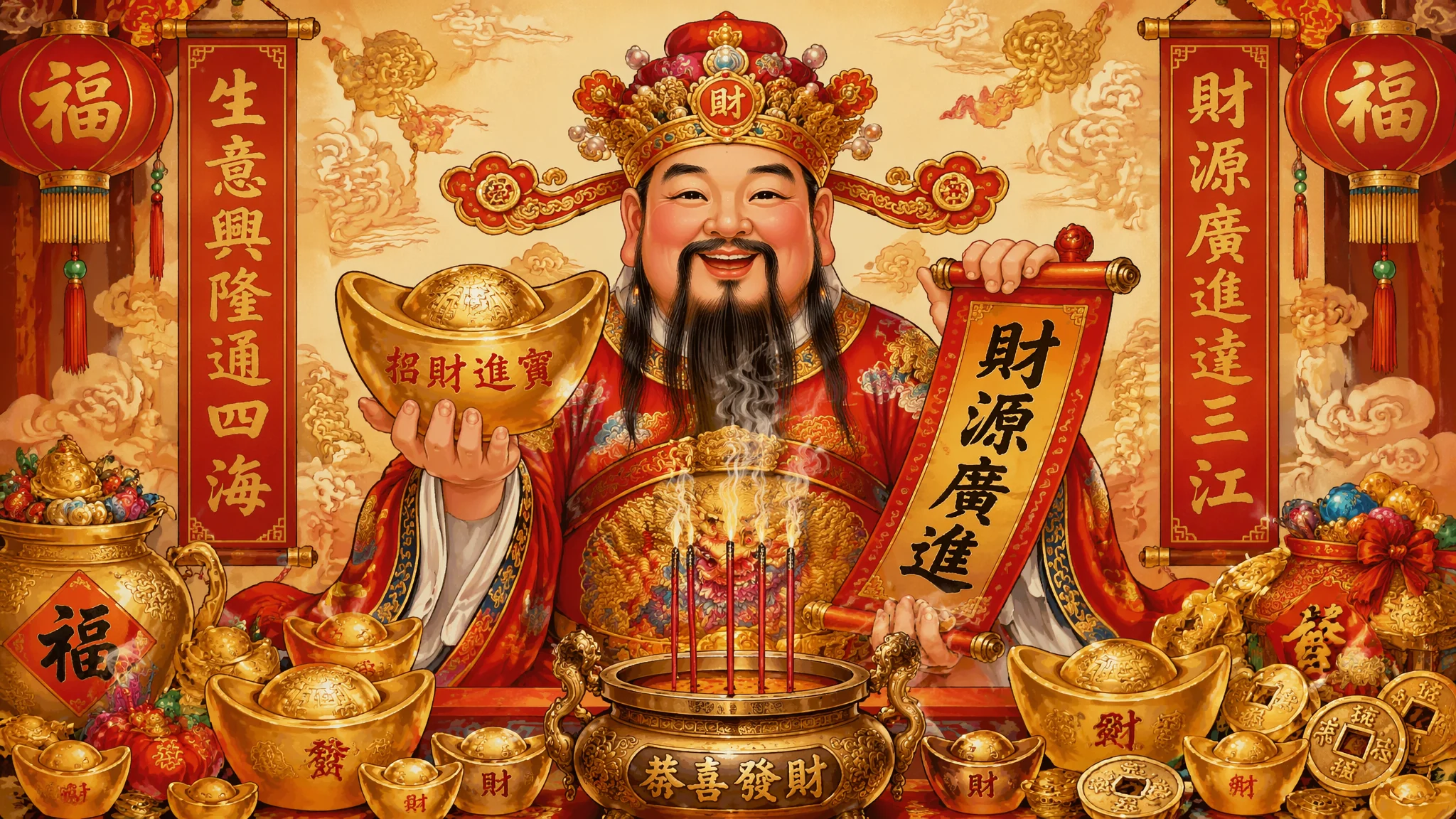 AI绘画财神设计：传统年画到国潮招财猫的吉祥Prompt全攻略
