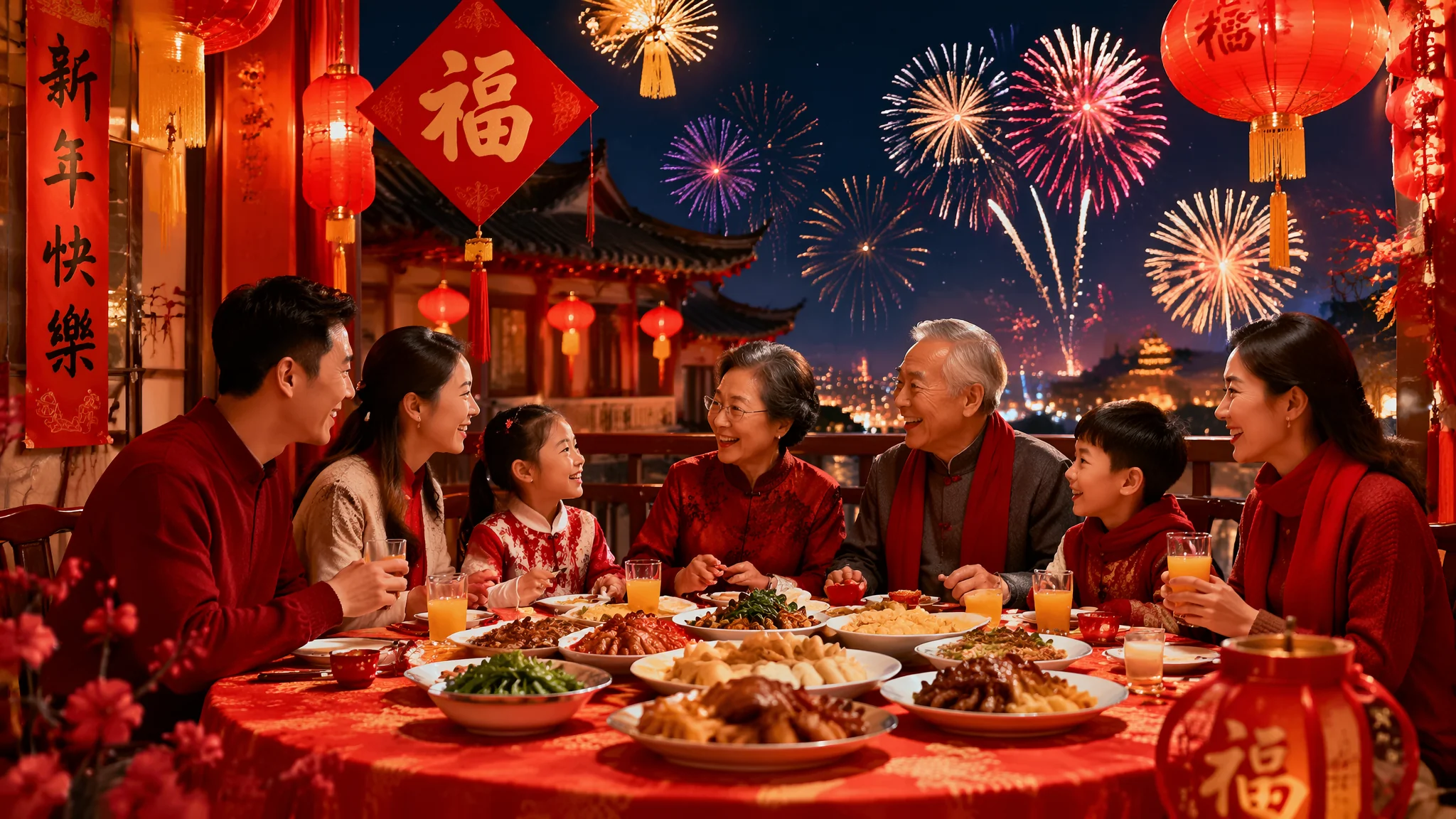 AI绘画春节：红灯笼对联烟花爆竹和年夜饭的年味Prompt大全