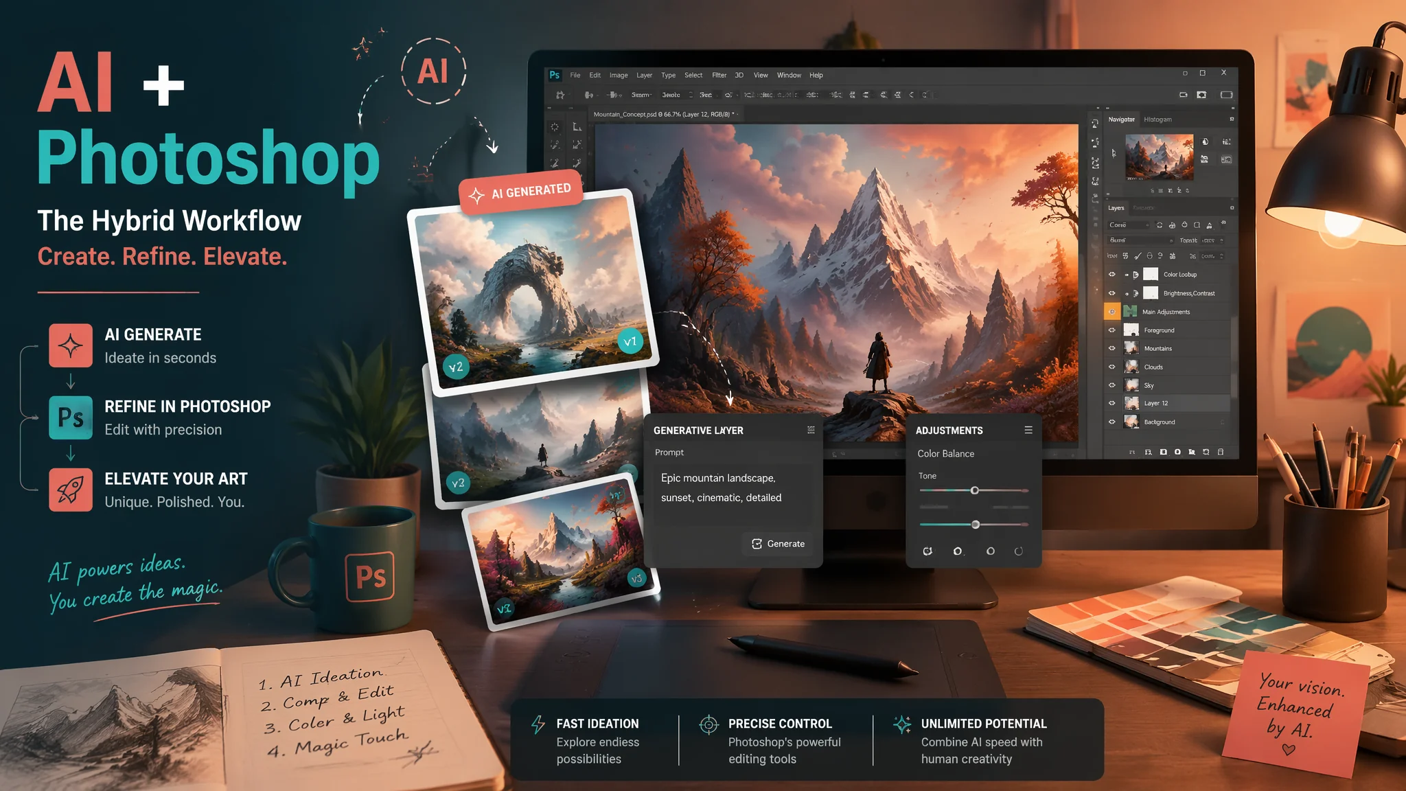 AI绘画怎么和PS配合？Photoshop+AI绘画的混合工作流实操