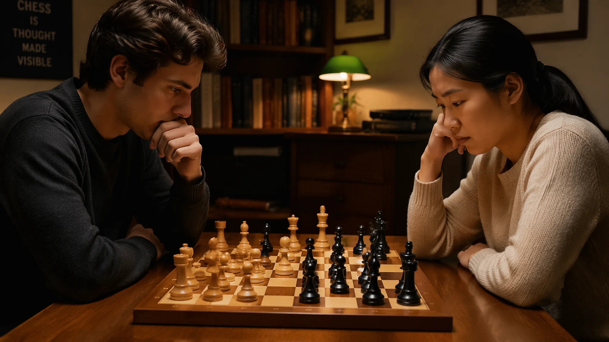 AI下棋对弈绘画进阶：棋手专注神态与棋盘细节的精准刻画