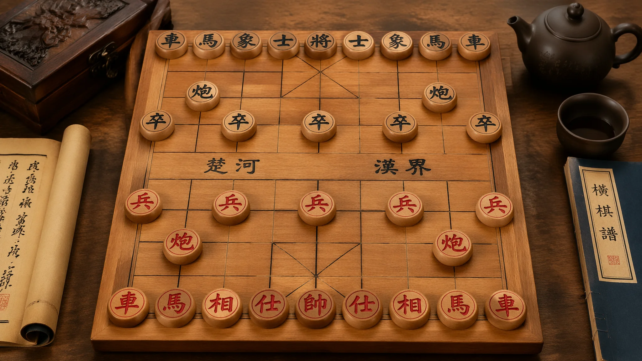 AI中国象棋绘画：楚河汉界与将帅气魄的传统文化视觉呈现