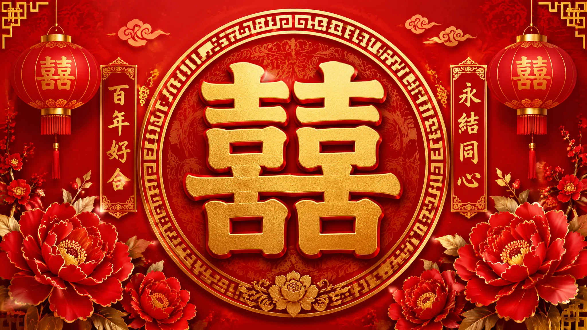 AI双喜婚庆绘画：中式婚礼喜庆符号与传统囍字的视觉设计