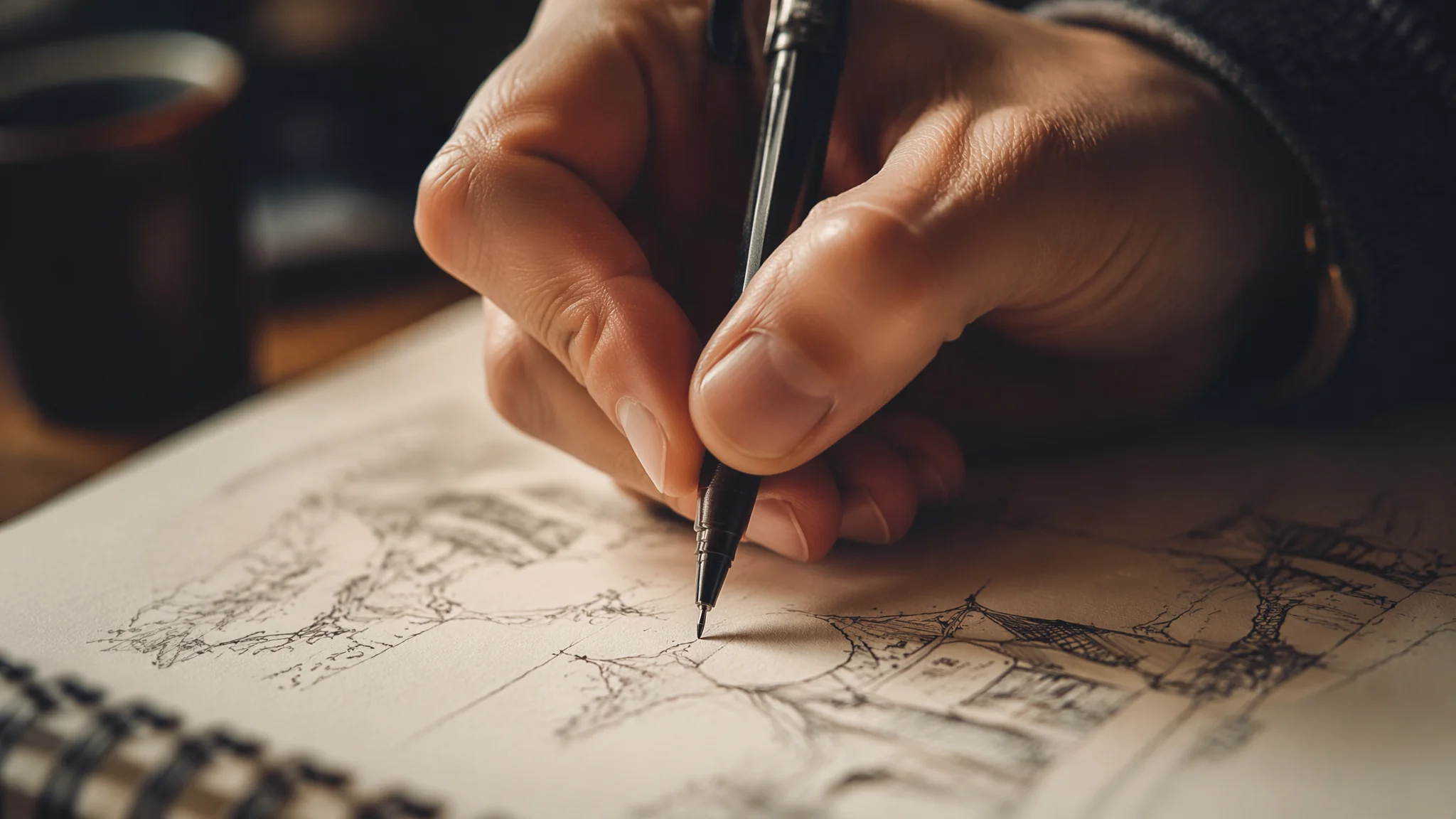 AI执笔绘画动作：手持画笔姿态与创作瞬间的细节表现