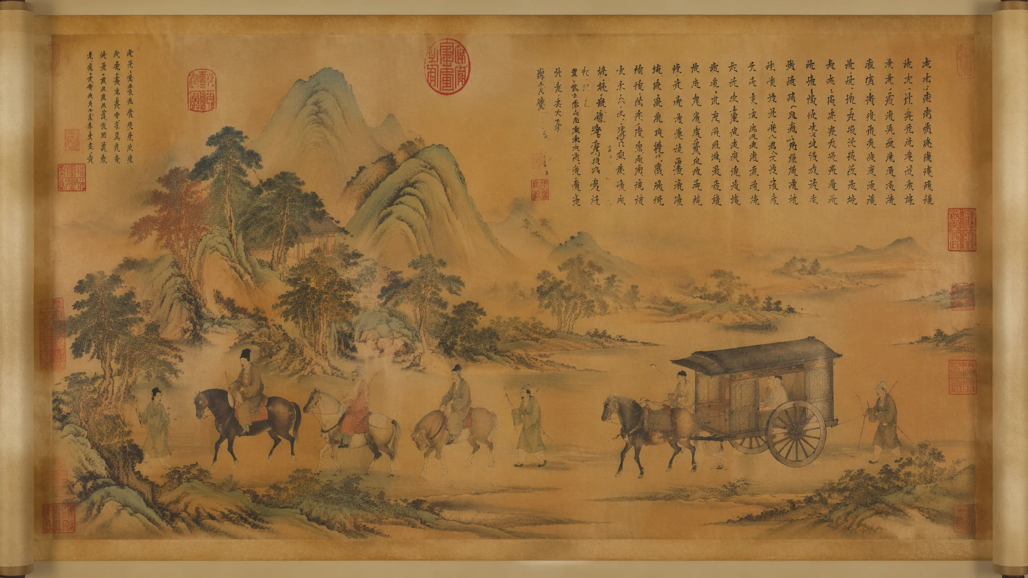 AI卷轴画卷绘画：中国传统横轴与竖轴装裱形式的艺术再现
