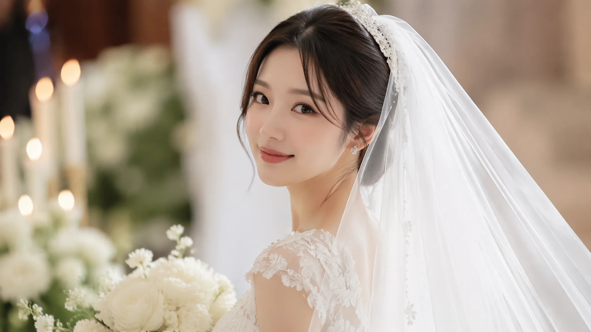 AI白纱婚纱绘画：新娘头纱的轻盈透明质感与浪漫氛围营造