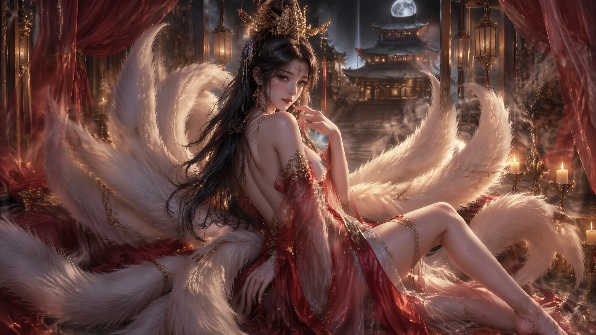 AI妲己妖狐绘画：封神榜九尾狐妖的魅惑妖艳东方角色视觉设计