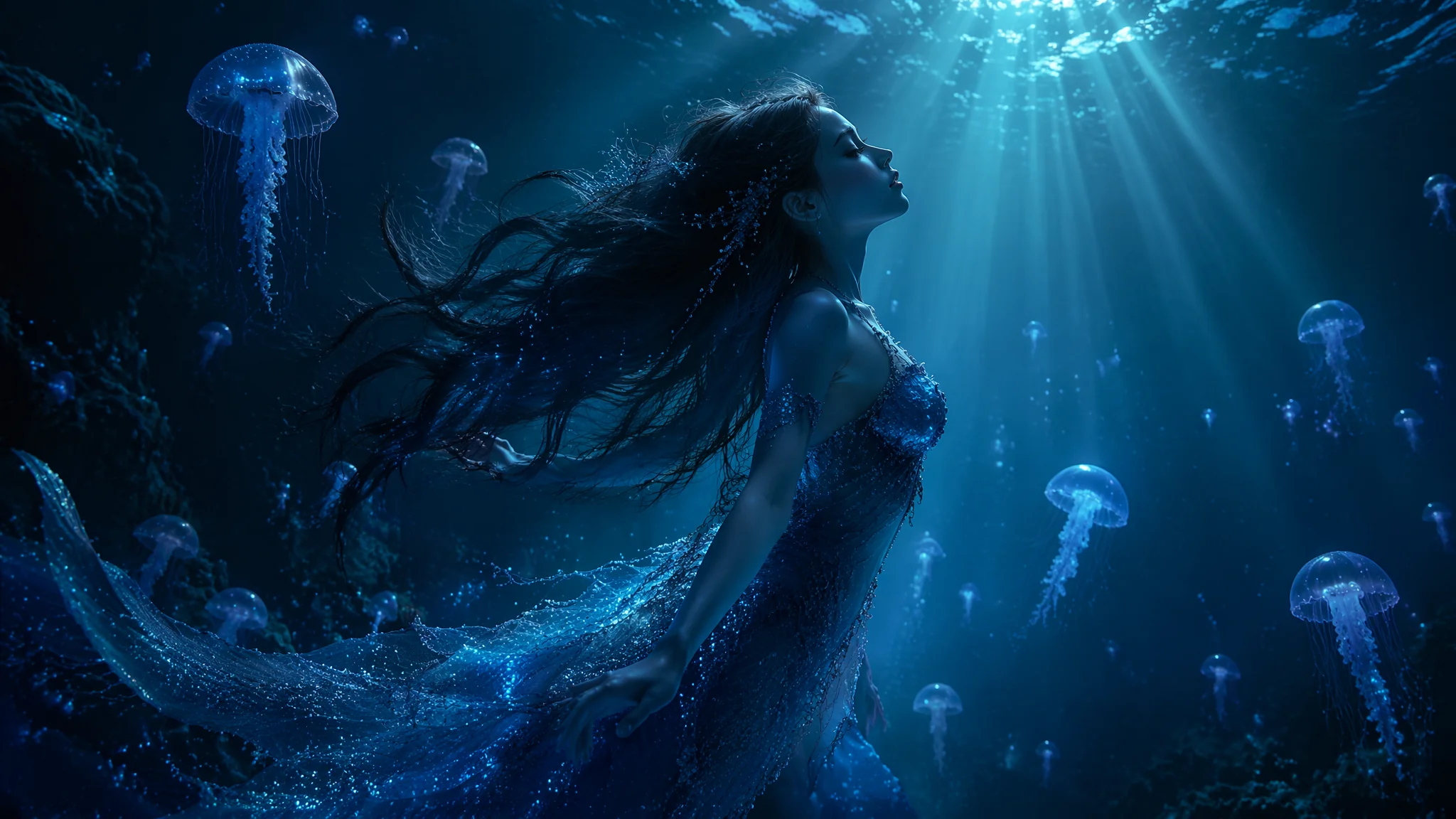 AI深海少女绘画：蓝色深海与孤独美感的水下角色视觉创作