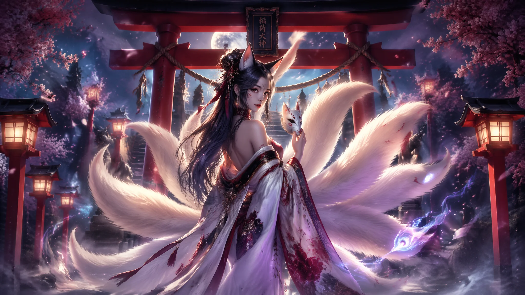 AI狐狸女角色绘画：妖艳狐妖与魅惑气质的东方奇幻女性视觉设计