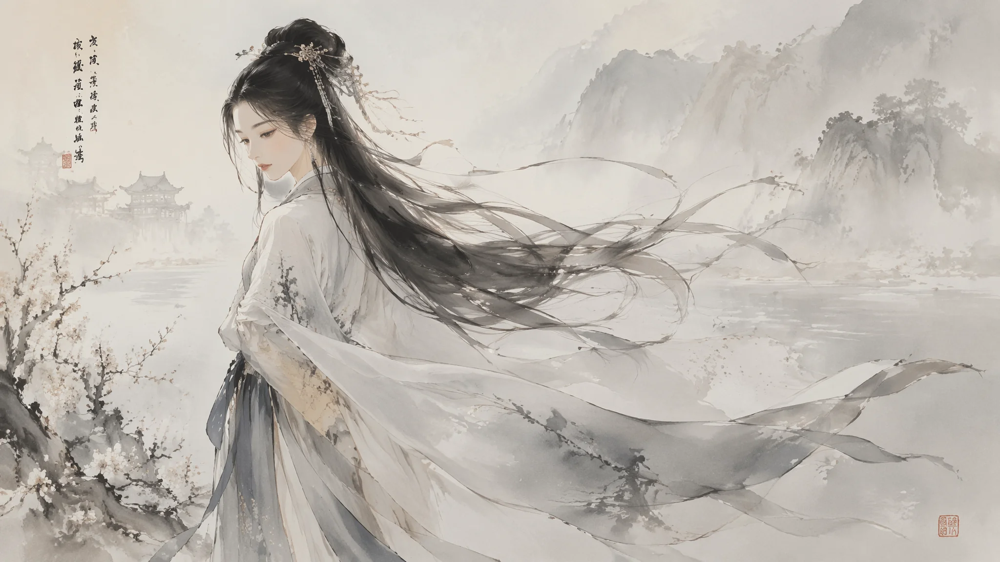 AI古风女孩绘画进阶：汉服仕女与古典美女的唯美角色视觉设计