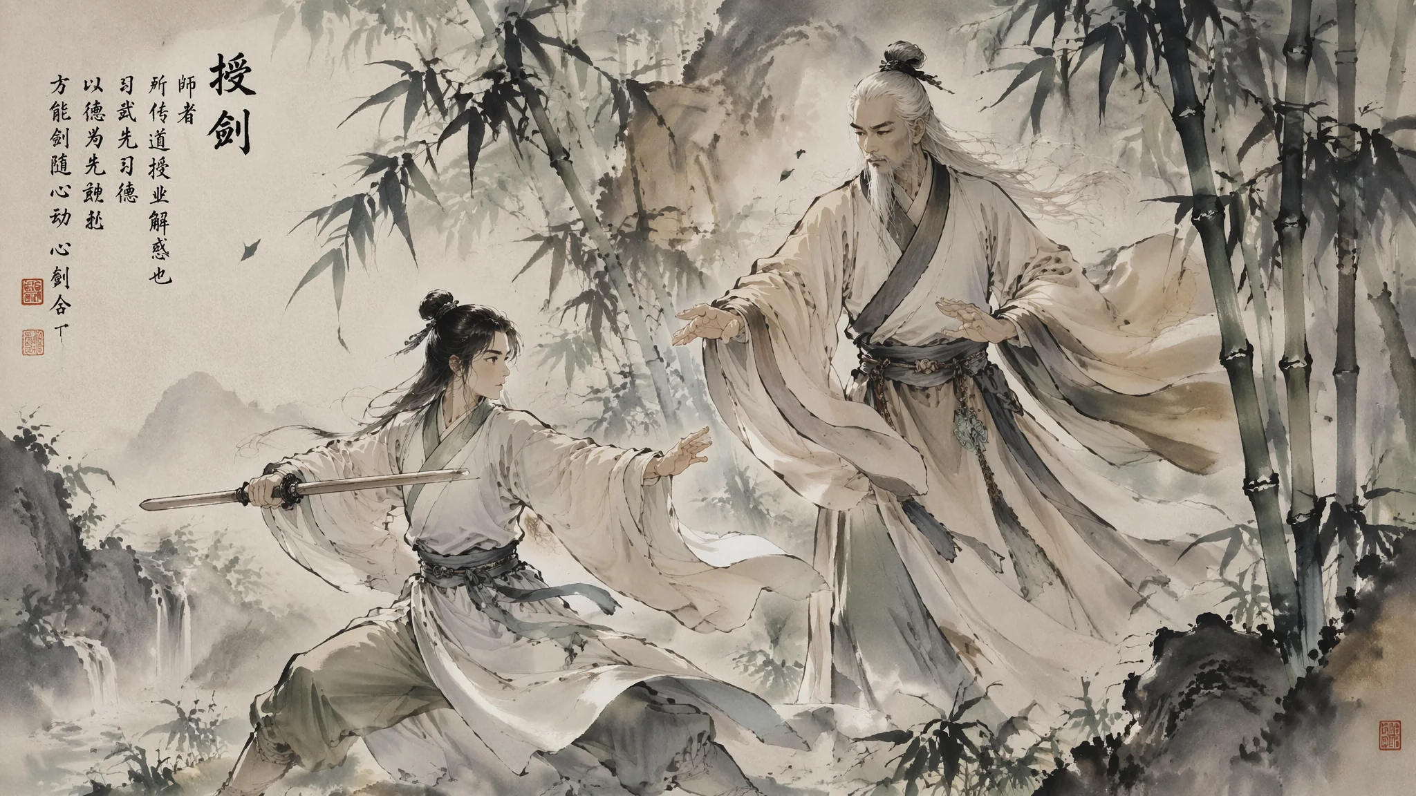 AI古风师徒绘画：仙侠武侠中的师门传承与江湖情深视觉创作