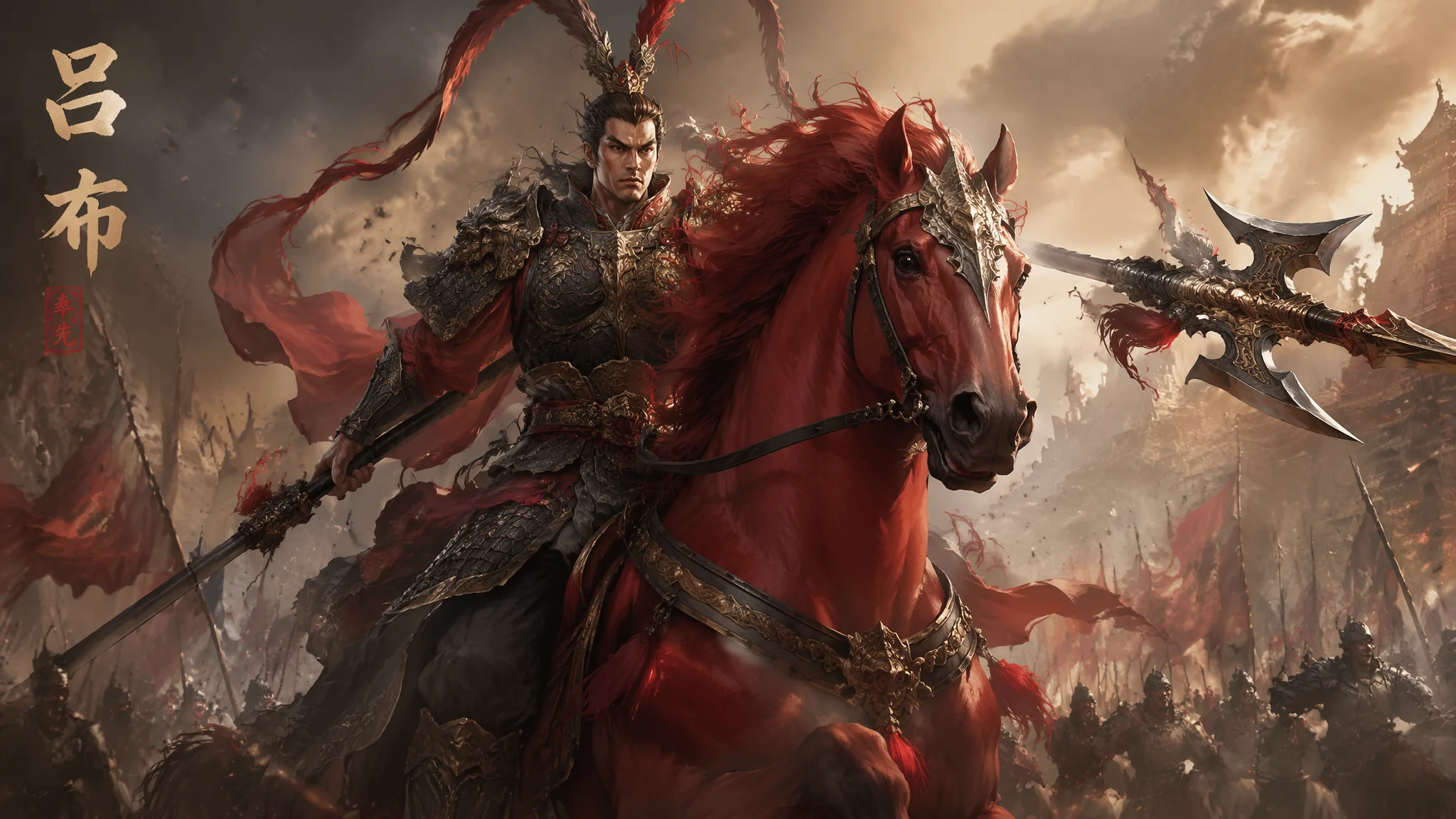 AI吕布绘画教程：王者荣耀战神的霸气铠甲与无双武将角色创作