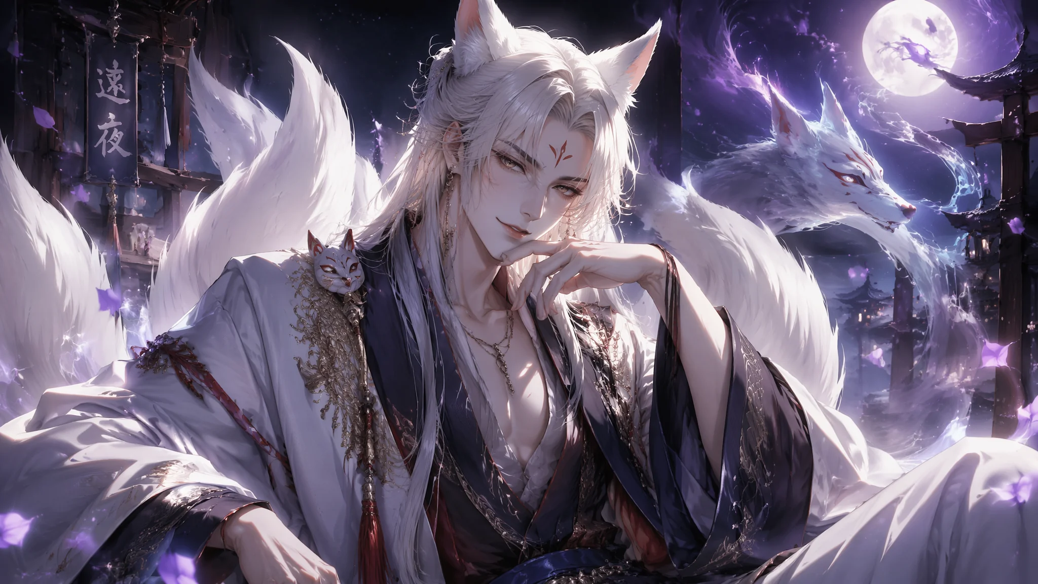 AI男狐狸角色绘画：妖异魅惑与男性狐妖的东方奇幻形象设计