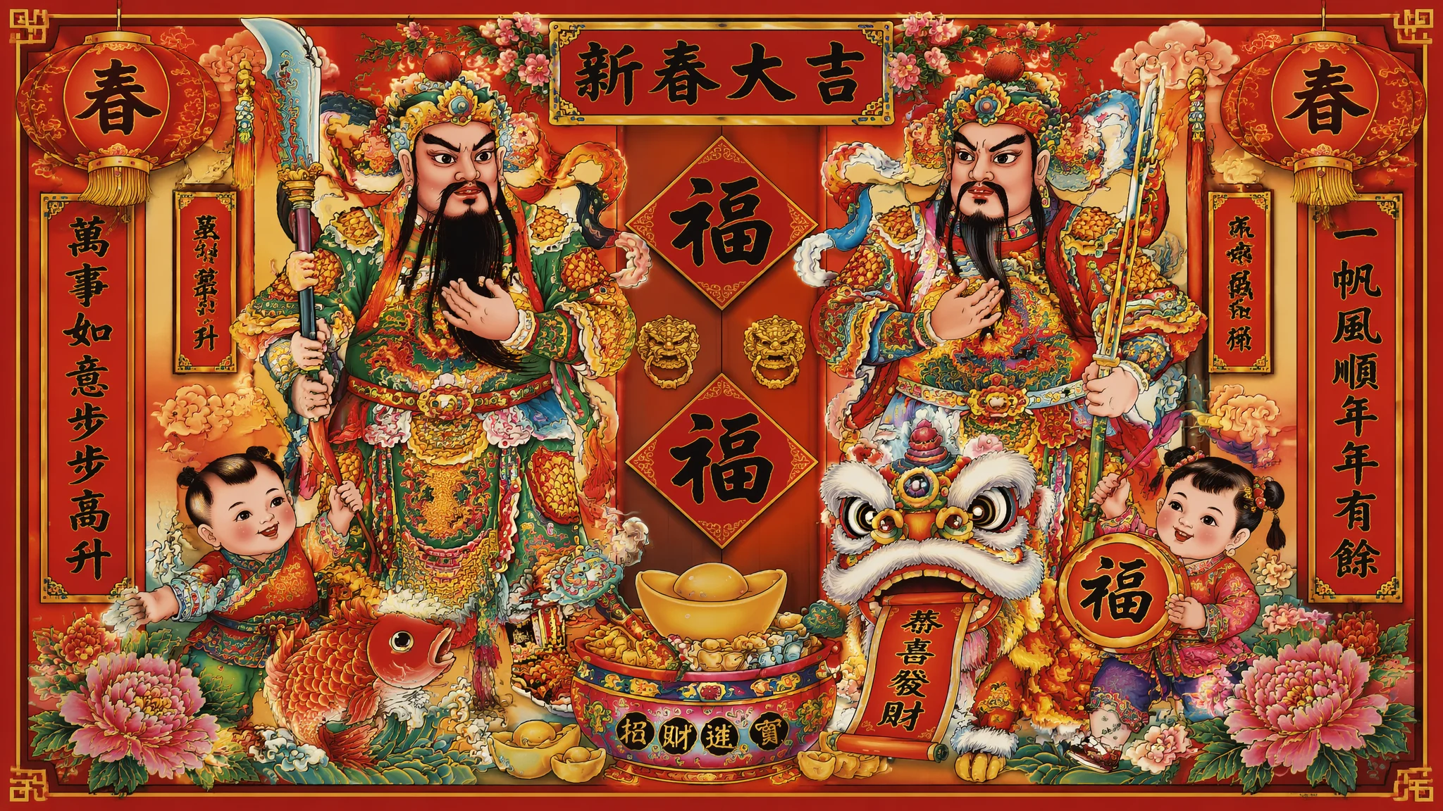 AI过年年画绘画：春节传统习俗与喜庆红色氛围的视觉创作