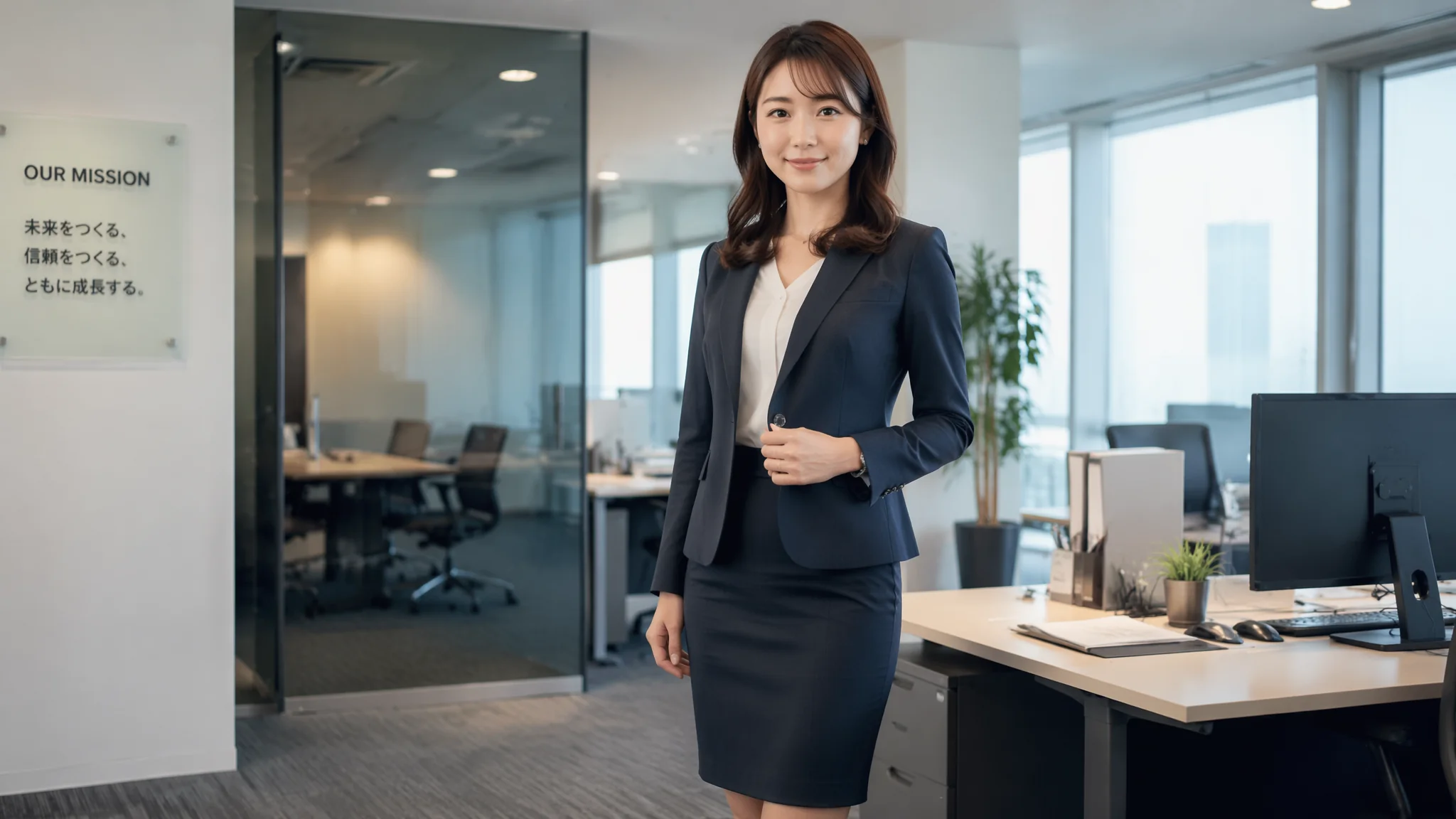 AI办公室OL美女绘画：职场正装与知性气质的女性角色视觉创作