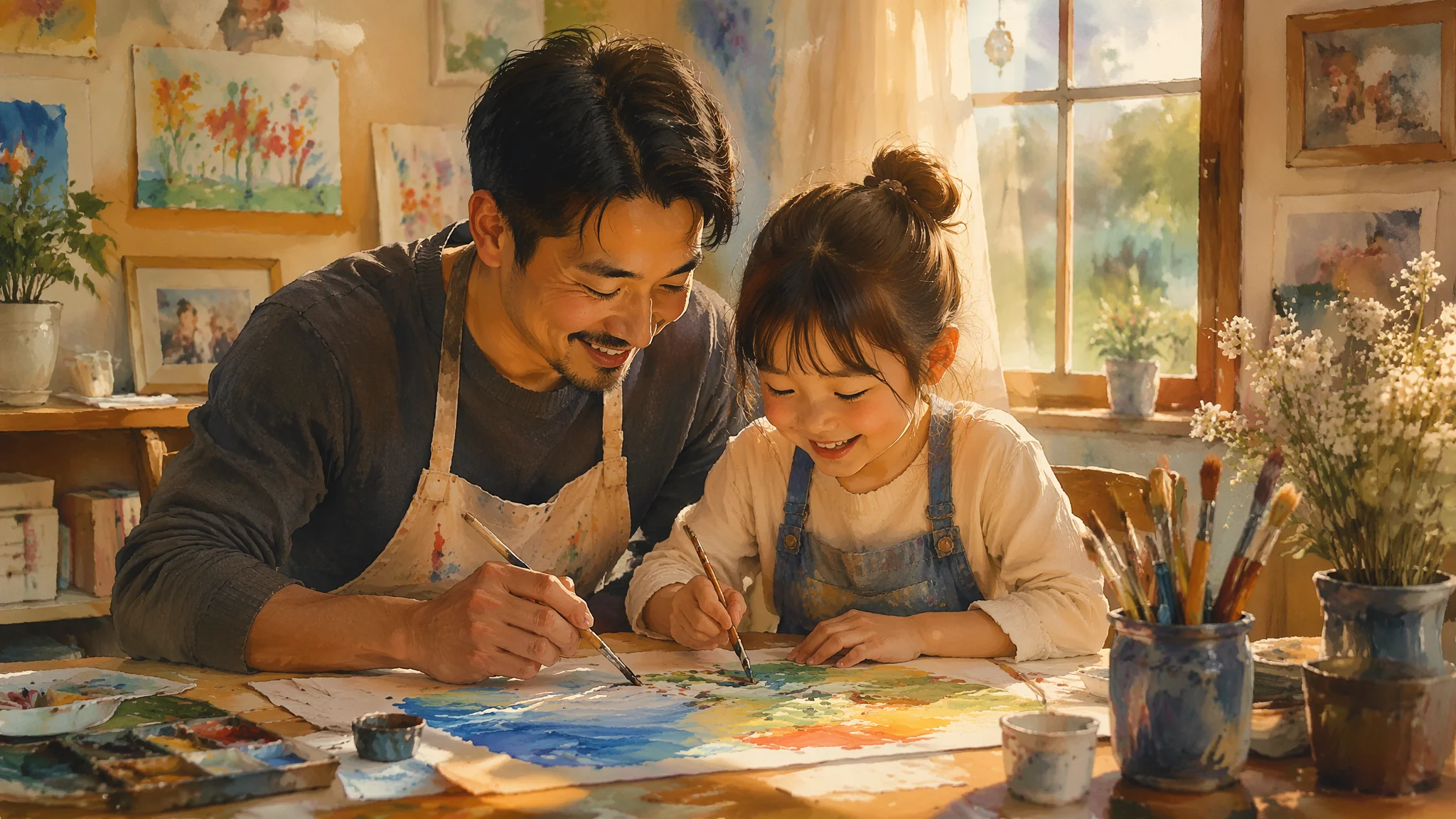 AI带娃育儿绘画：亲子时光与温馨家庭场景的感人视觉创作