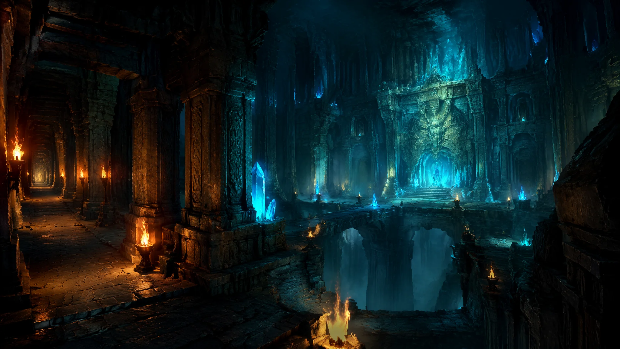 AI地下宫殿绘画：地底王国的神秘建筑与黑暗奇幻场景创作