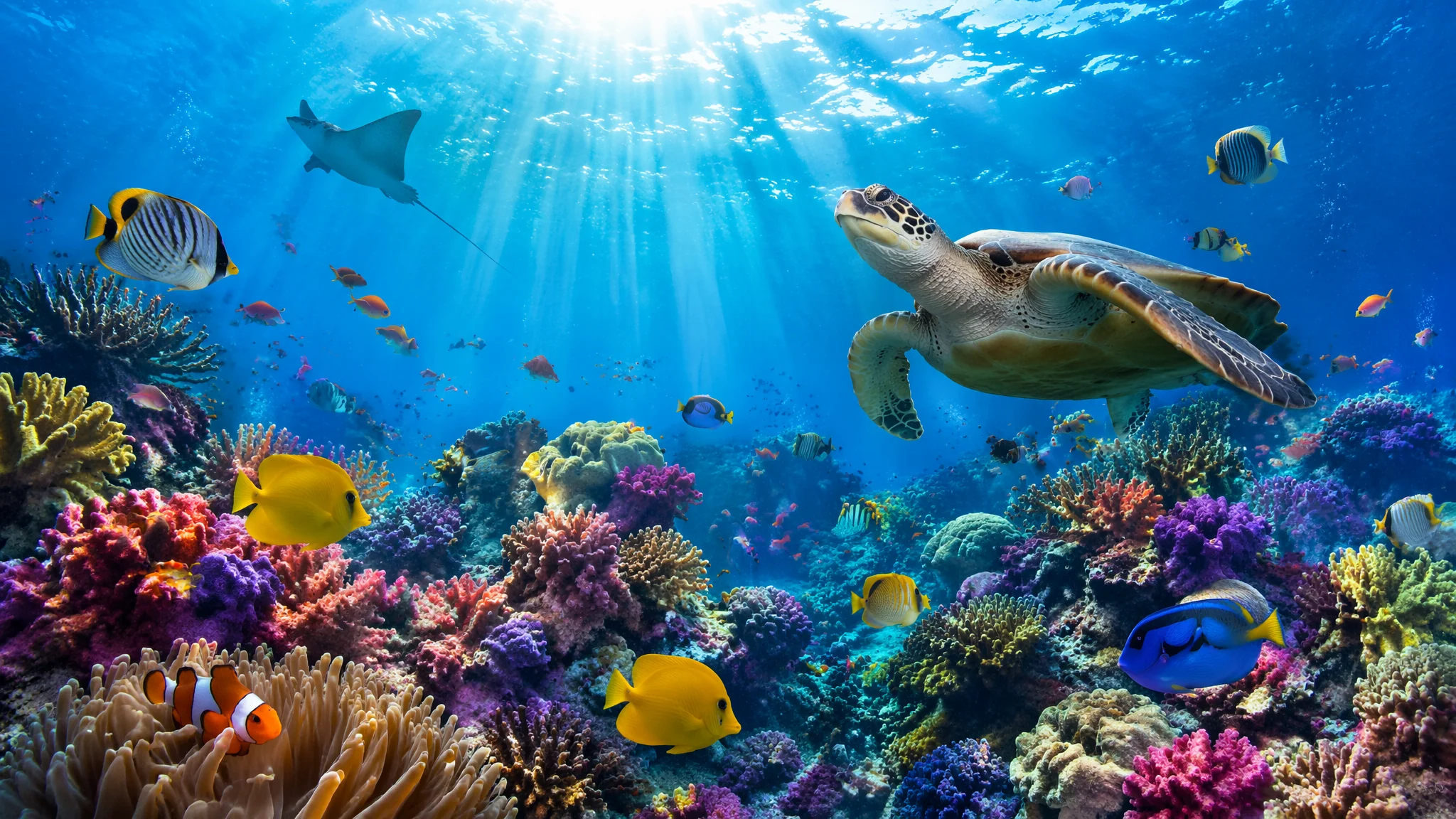 AI海底世界绘画进阶：珊瑚礁与深海生物的绚丽生态全景创作