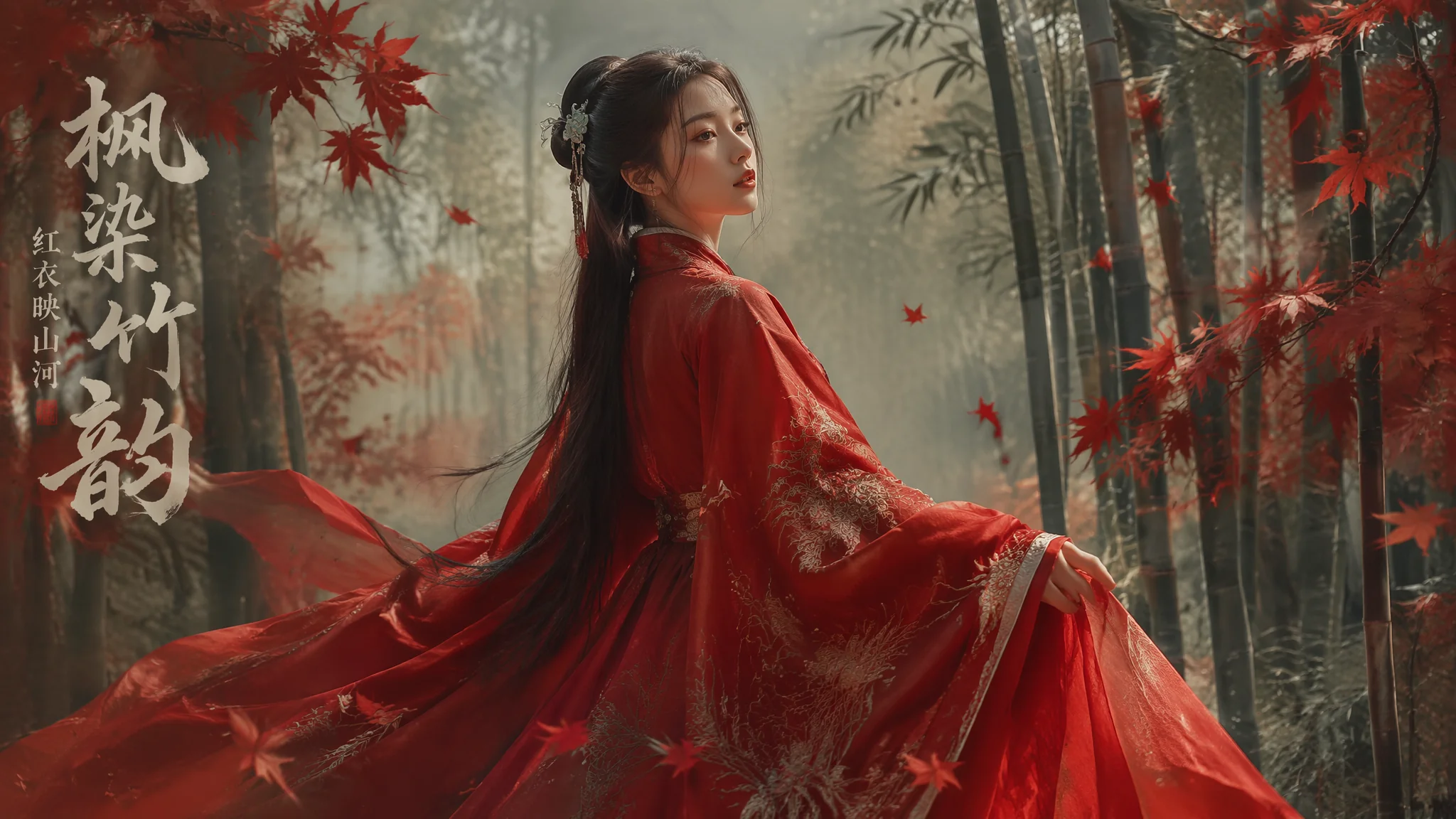 红衣古装AI绘画：中国红汉服角色的视觉冲击力关键词