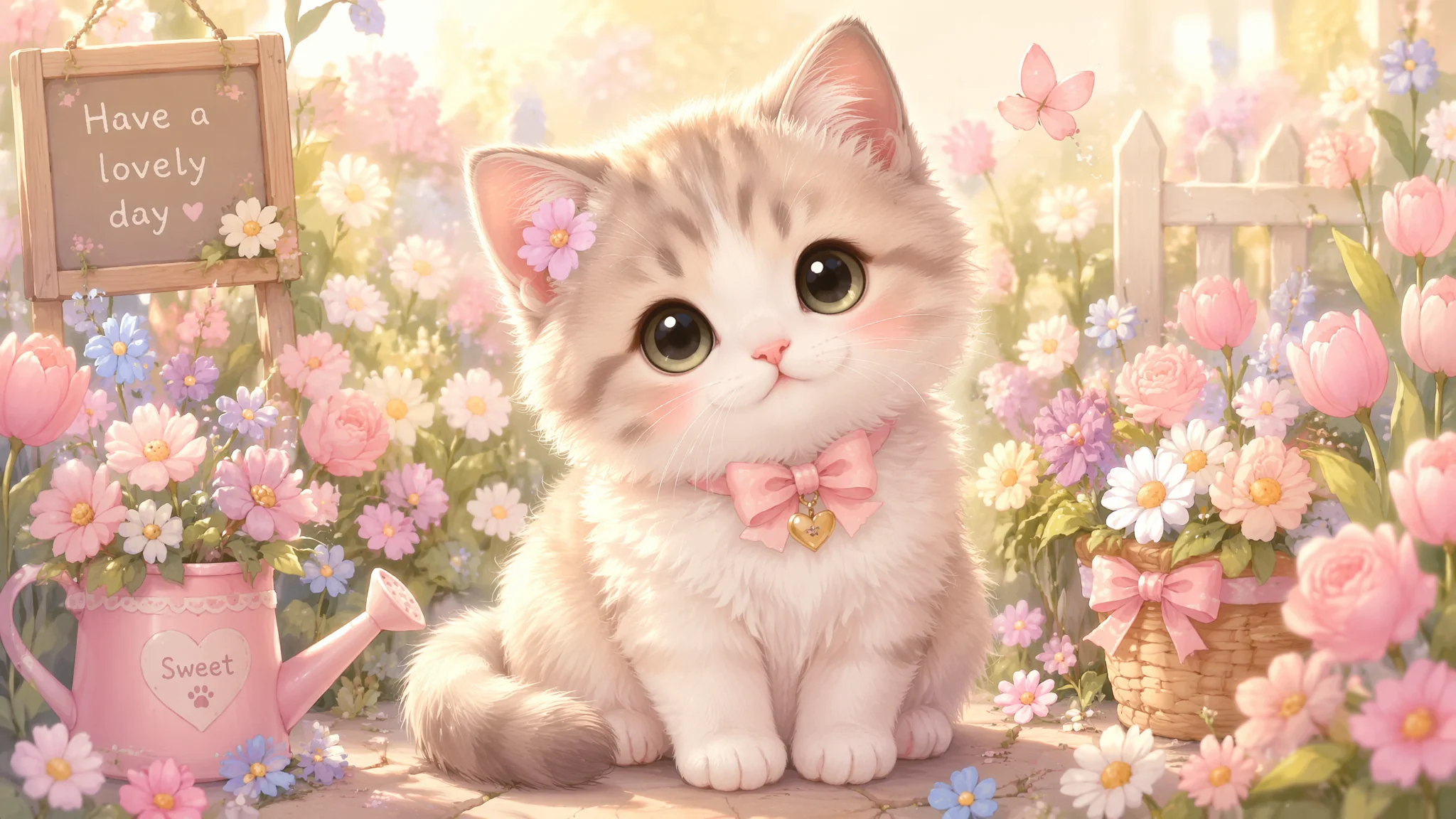 AI绘画猫和花怎么画？萌系场景的提示词法