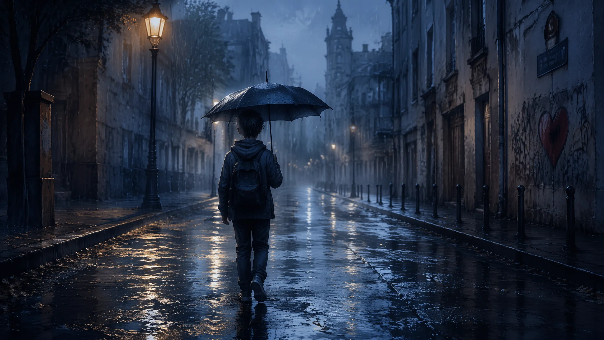 AI绘画雨天男孩怎么画？氛围感场景的提示词