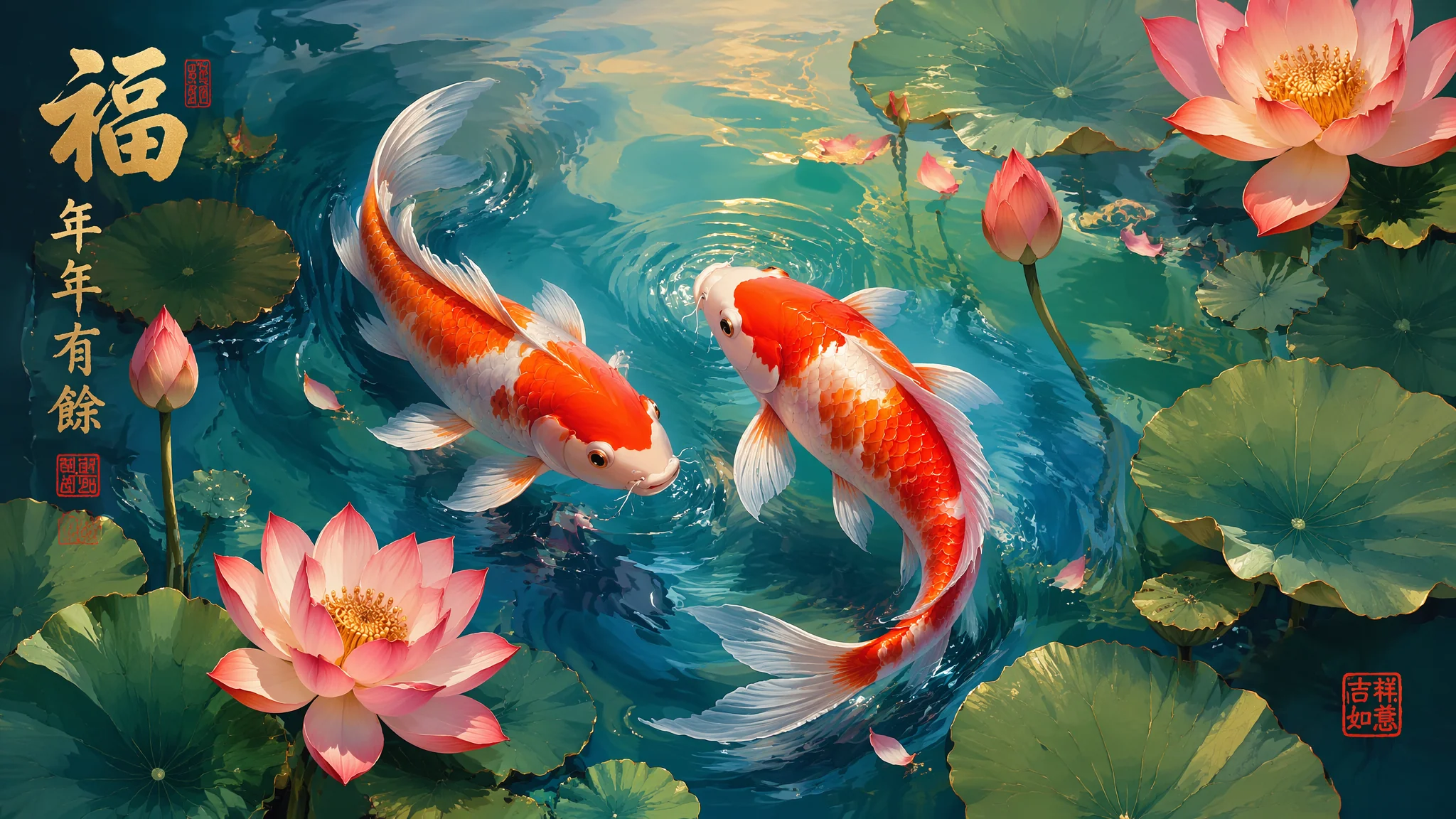 AI绘画壁纸锦鲤怎么画？锦鲤壁纸的提示词法