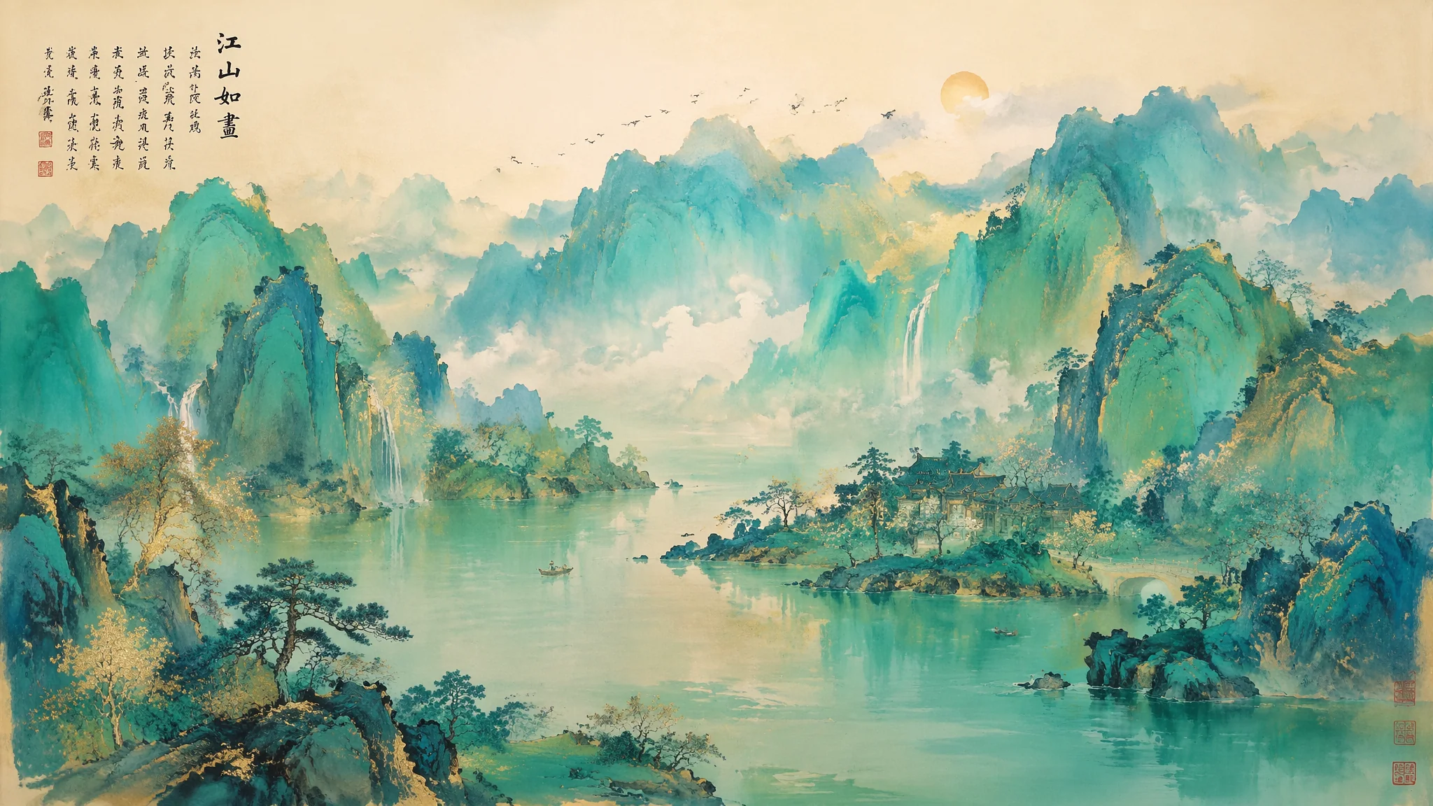 AI绘画只此青绿怎么画？青绿山水风的提示词