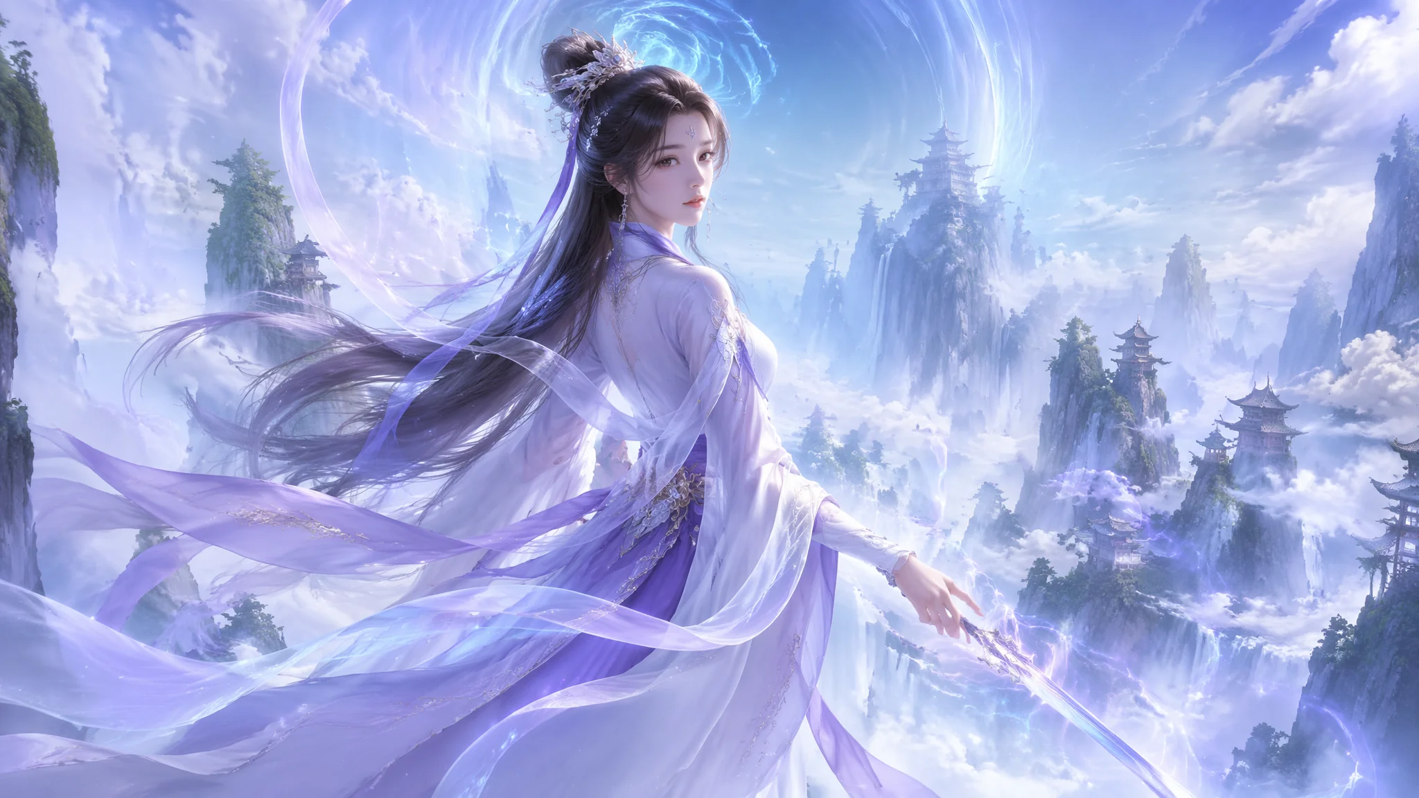 AI绘画仙侠女怎么出图有仙气？修仙角色提示词与场景营造