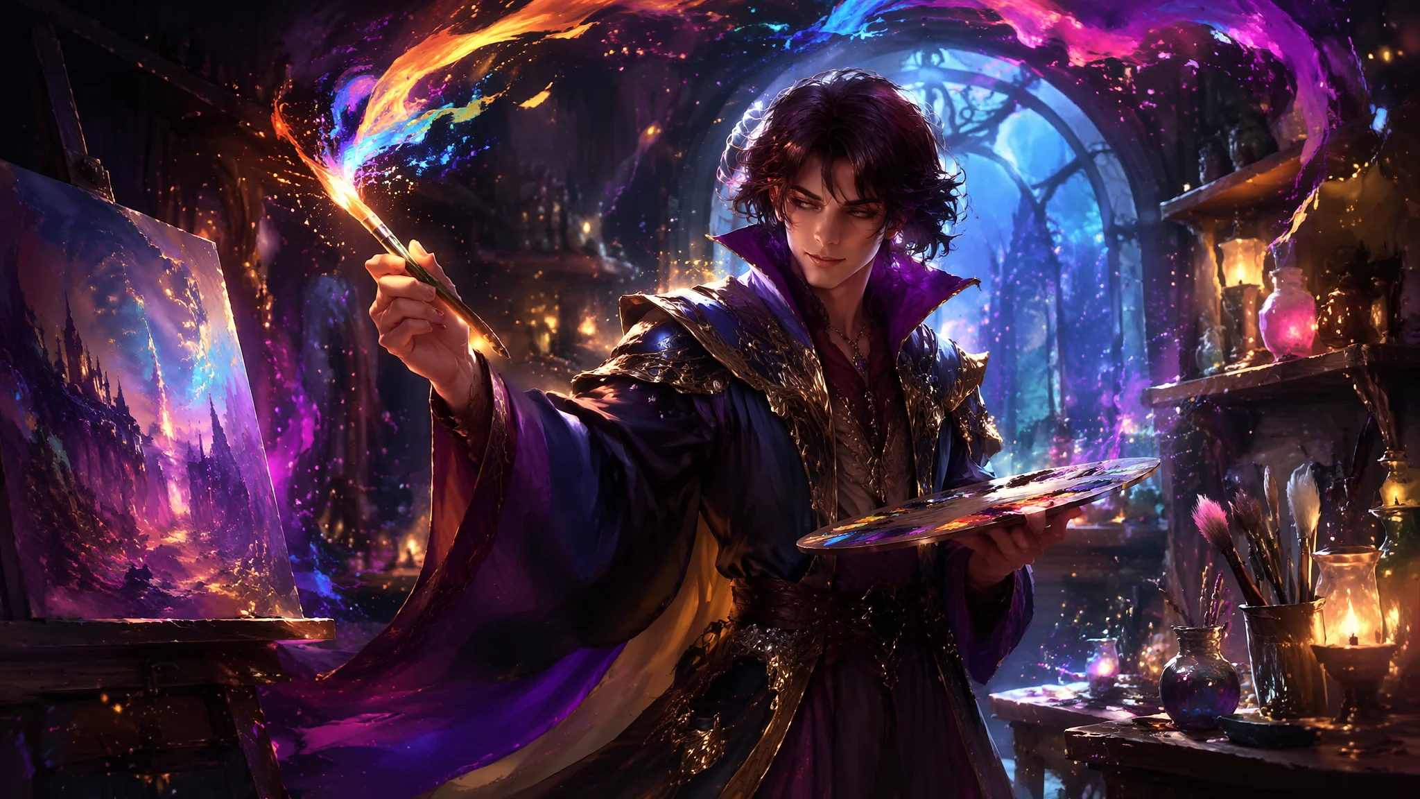 AI绘画魔法画师角色创作：从发光画笔到魔法工作室的提示词套路
