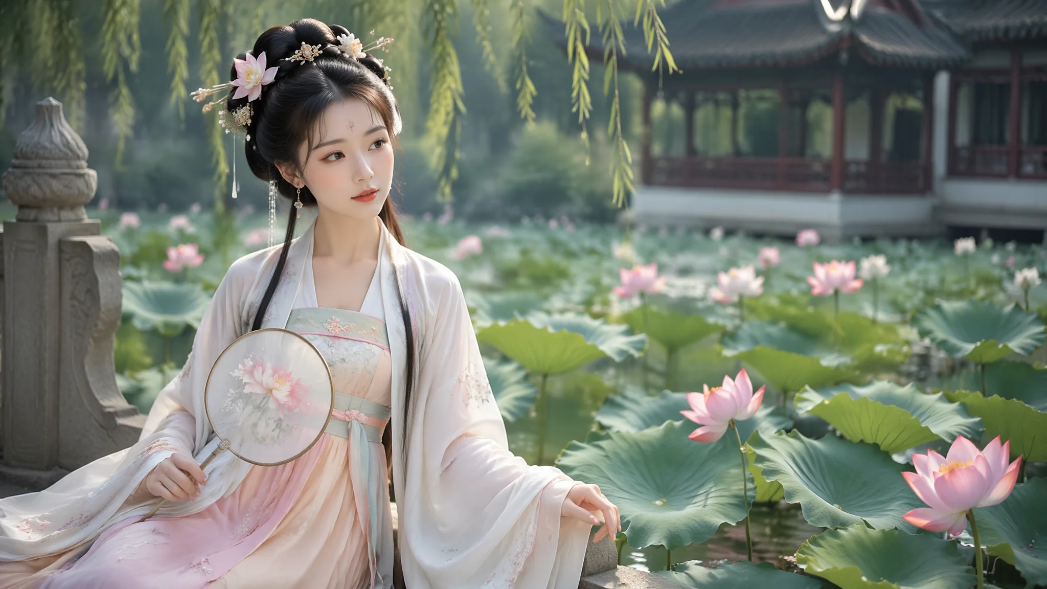 AI绘画国风少女形象创作指南：汉服纹样与留白的提示词思路