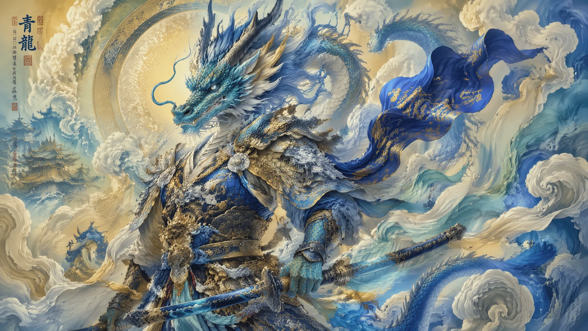 青龙拟人化AI绘画角色设计