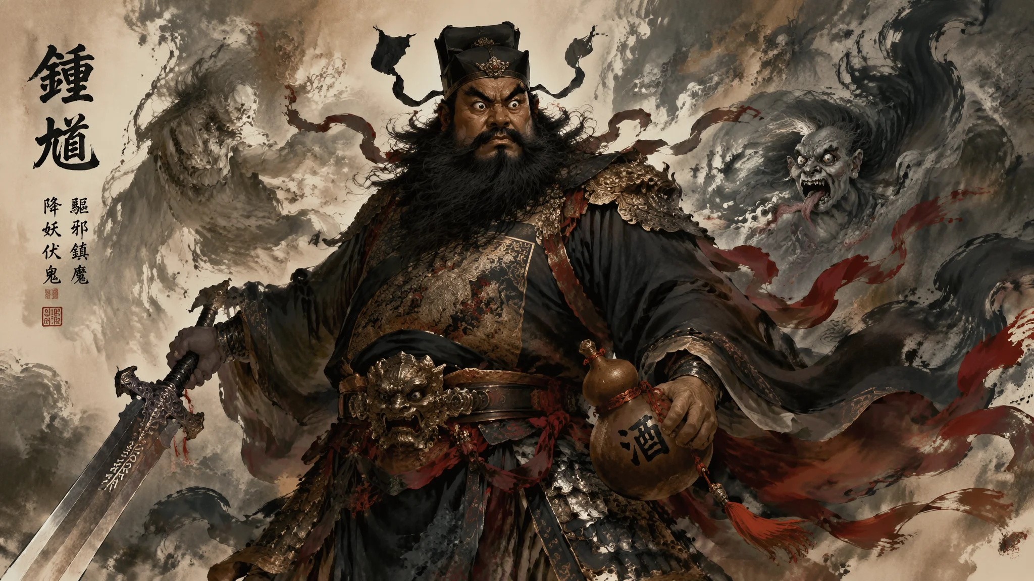 王者荣耀钟馗AI绘画创作教程：神话角色关键词与战甲