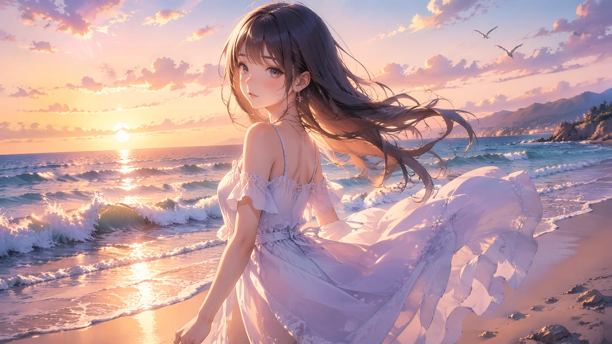 海边少女AI绘画场景与角色